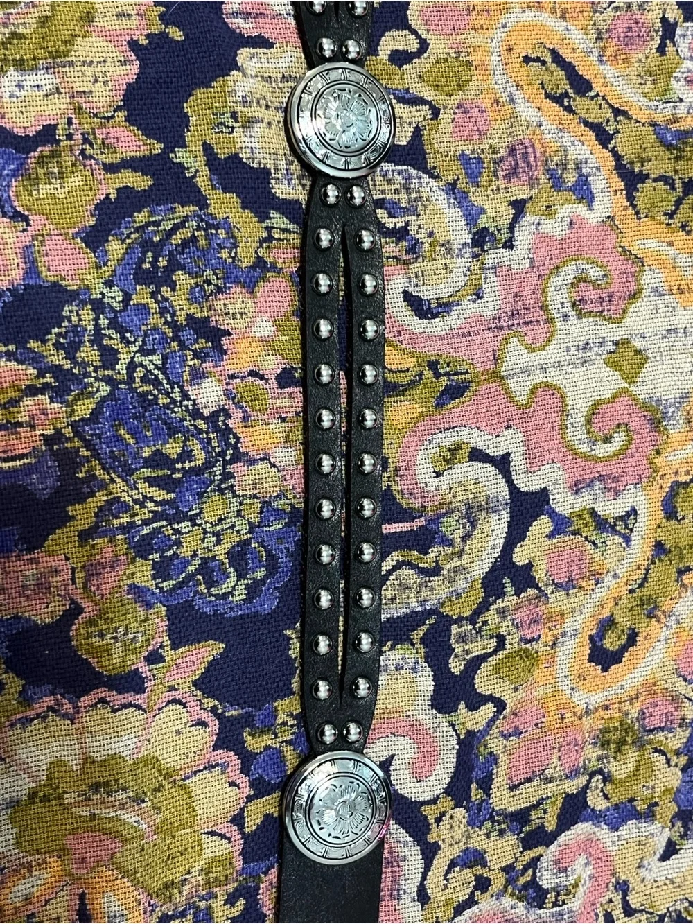 Black Leather Western Studded Concho Belt Silver Buckle Boho Y2K Size Adjustable